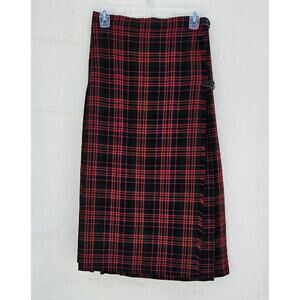 Glenscot Kilt Skirt Womens Size 12 Red Blue Tartan 100% Wool Pleated Scotland
